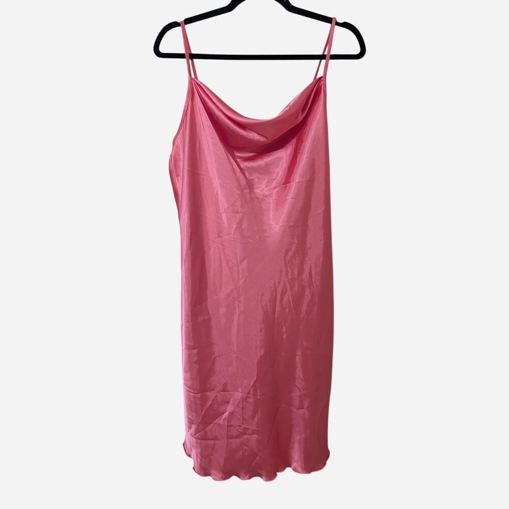 NWT Bebe Bubblegum Pink Satin Cami Dress • Cowl Neck Slip Mini